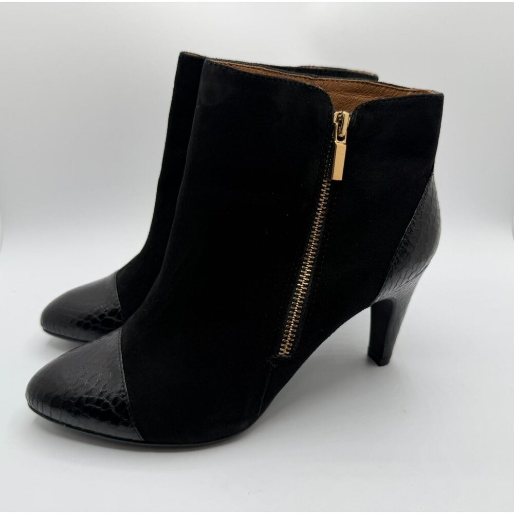 Sofft Makayla Heeled Booties Women Size 8M Black Leather Snakeskin Patent Shoes